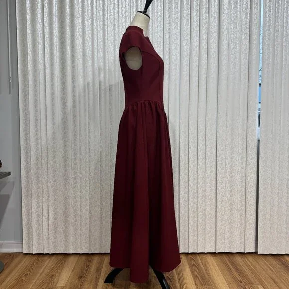 Commense Cap Sleeved Keyhole Neckline Flared Burgundy Midi Dress NWT, Size M - Picture 9 of 16